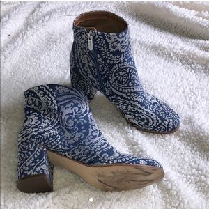 Blue Patterned Indigo Rd. Booties worn ONCE!